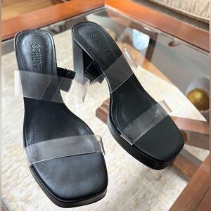 Schutz “Ariella” Platform Sandals Clear/ Black Size 8